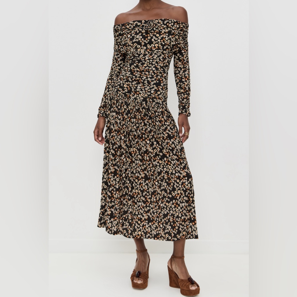 Farm Rio Black Floral Long Sleeve Dress